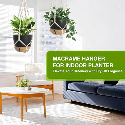 Set of 2 Hanging Planters for Indoor Plants with Self Watering Includes Hanging Pots and 2 Types Plant Hangers, Outdoor Hanging Baskets Holder for Home Garden, 10 Inch Midnight Black