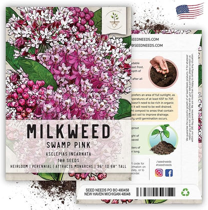 Seed Needs Pink Swamp Milkweed Seeds for Planting - Heirloom & Untreated - Grow a Butterfly Garden to Attract Monarch Butterflies & Pollinators (1 Pack)