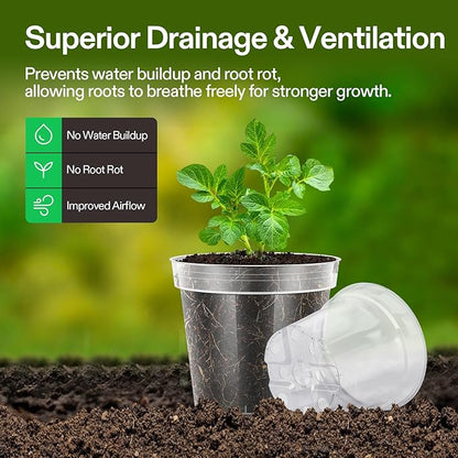 VIVOSUN 80 Packs 3/4/5/6 Inch Clear Nursery Pots with Drainage Holes, Reinforced Plastic Seedling Pots for Plants, Flowers, Cuttings, and Succulents, 40 pcs Plant Labels