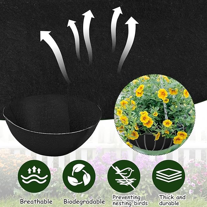 12x120 Inch Non Woven Flower Pot Liner Roll, Felt Planter Liner Roll, Fabric Planter Liners Rolls, Coco Liners Alternative Basket Planters lining for Planters Hanging Basket Window Box (12x120 Inch)