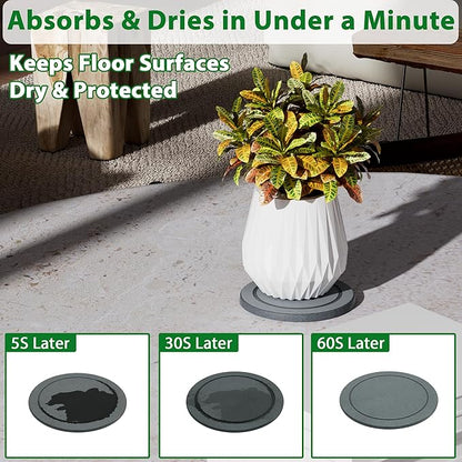Plant Saucer Flower Pot Saucers Plant Trays for Pots Instant Dry Diatomaceous Earth Round Plant Drip Trays for Indoors Keeping Counter and Floors Dry and Clean (2Pcs Grey Small)