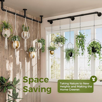 Bamworld Window Plant Hanger Indoor 63in 2PCS Hanging Planters for Indoor Plants Hanging Plants Holder Hanging Rod Window Plant Shelves Wall Planters Pot/Chain/Plant Not Included (Black)
