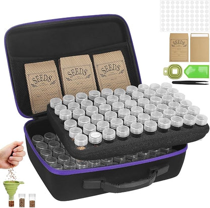 120 Slots Seed Storage Box with 25 Envelopes and Tools, Large Sturdy Storage Organizer for Garden Plant Seeds, Seed Bank with Zipper, Label, Funnel, Tweezers, Tray (Seeds Not Included)
