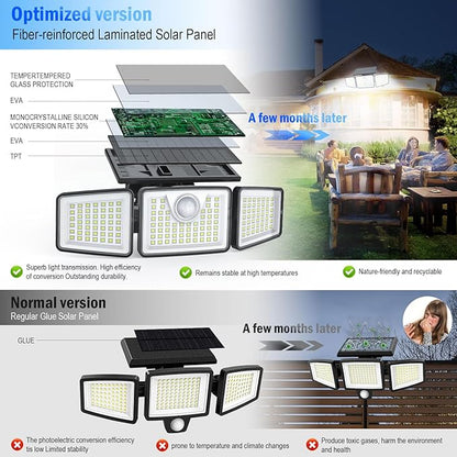 2500LM Solar Lights Outdoor with Motion Sensor,3 Head 270° Wide Angle Street Area Lights,IP65 Waterproof Security Lighting with 3 Modes(Remote,3 Pcs)