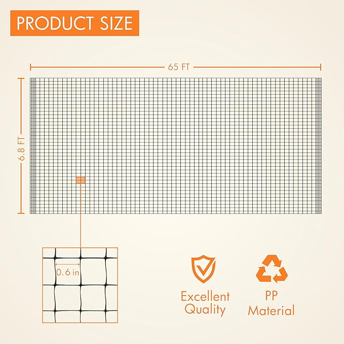 Gardzen 6.8ft x 65ft Anti Bird Netting, Pond Net with 50pcs Cable Ties - Protect Your Garden Vegetables Fruit Plants Ponds