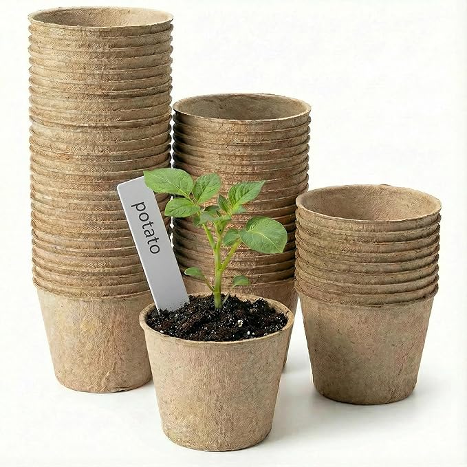60 Packs 4 Inch Peat Pots with 60 Pcs Plant Labels, Biodegradable Seedling Pots with Drainage Holes, Nursery Pots Breathable Plant Containers, Seed Starter Kit for Vegetables, Flowers