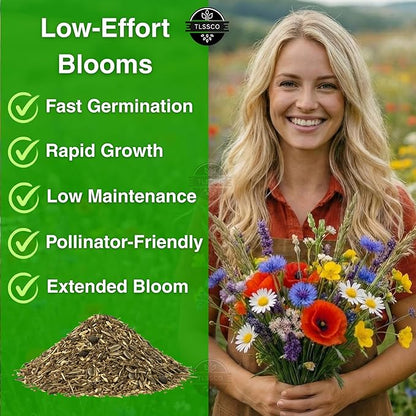25450+ Wildflower Seeds, Pack for 2026 USA Premium Non-GMO Butterfly & Humming Bird Mixture Seeds - 1 Oz - 24 Open Pollinated Annual and Perennial Species - Bulk Pack