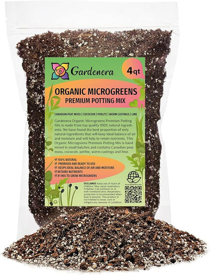 Gardenera Organic Microgreens Premium Potting Mix: A Thoughtfully Balanced Blend of Natural Ingredients for Nutrient-Dense and Flavorful Microgreens - 4 Quart