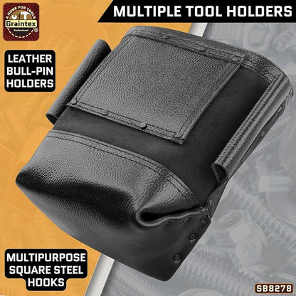Graintex Nut & Bolt Bag, Black Color Premium Quality Suede Leather Tool Bag, Tool Belt Ironworker, Bull Pin Loops, Ideal for Heavy-Duty Use, Bolt Bags for Construction Professionals - SB8278