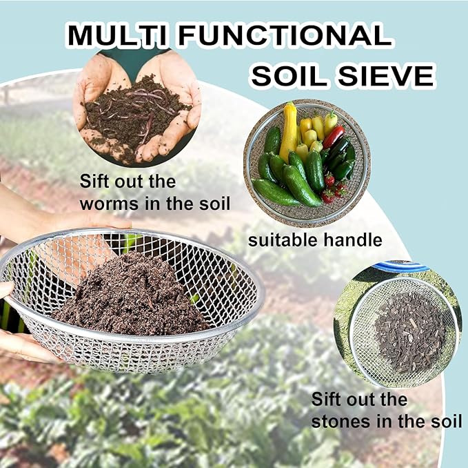 17''Soil Sifter for Gardening, Heavy Duty Rock Sifter,Compost Sifter Dirt Sifter,Captures Dirt Rocks Sawdust