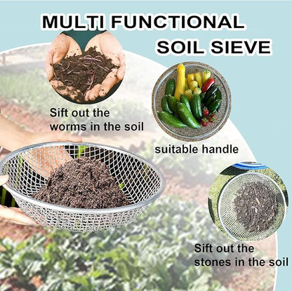 17''Soil Sifter for Gardening, Heavy Duty Rock Sifter,Compost Sifter Dirt Sifter,Captures Dirt Rocks Sawdust