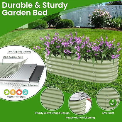 5x2x1.4 Ft Raised Garden Bed, Planter Box Outdoor with Rubber Edge Zinc-Aluminum-Magnesium Stainless Steel Durable Metal Garden Beds Kit for Vegetables, Flowers, Herbs and Succulents, Light Green