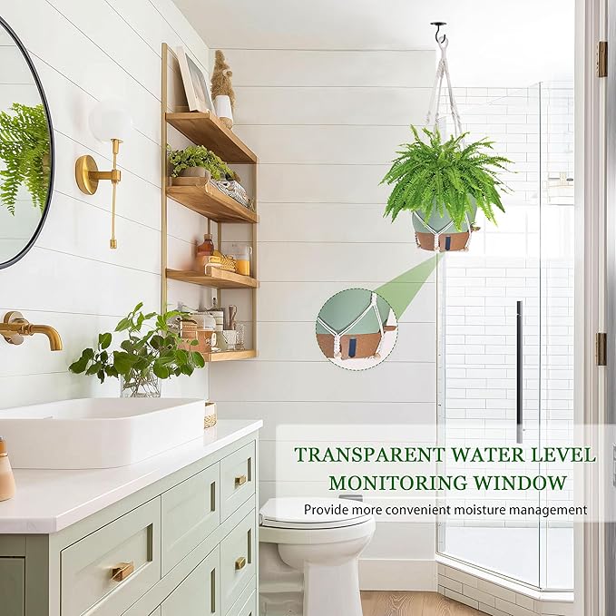 10 Inch Hanging Planters for Indoor Plants, 2 Pack Self Watering Hanging Baskets Flower Pots with Drainage Hole, Visual Reservoir & 2 Kinds of Plant Hanger for Outdoor Garden Home Decor