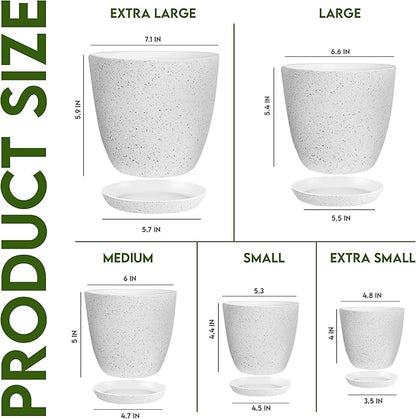 Utopia Home - Spotty Plant Pots Indoor with Drainage - 7/6.6/6/5.3/4.8 Inches Flower Pots - 5 Pack Plastic Planters - Ideal for Stocking Stuffers - (Speckled Grey, Pack of 5)