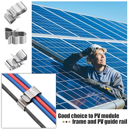 Zhengmy 500 Pcs Trailer Frame Wire Clips Stainless Steel Metal Cable Clips 22.5 mm/ 0.89 Inch Solar Panel Double Wire Clamps Trailer Clamps for PV Wiring Boat Cable