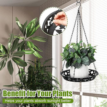 Enhon 4 Pack Plant Hanger, 12 Inch Metal Hanging Planter for Indoor Outdoor Plants, Classy Glossy Black Decorative Hanging Plant Shelf for Window Wall Ceiling Home Decor