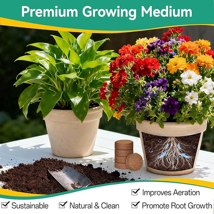 ZeeDix 200pcs(40mm) Coco Coir Pellets Potting Soil Indoor Plants, Compressed Coconut Coir Soil Pellets Seed Starting Pellets Soil Discs for Planting Flowers Bonsai Herbs Plants and Vegetables