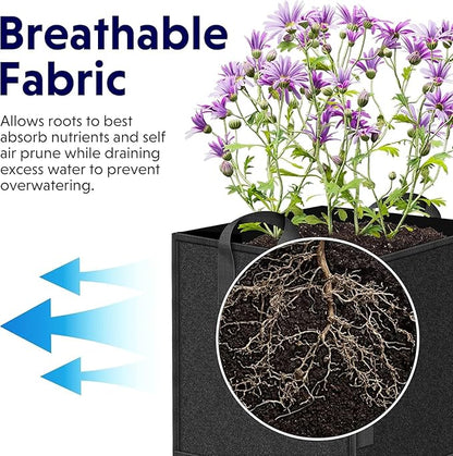 iPower 5-Pack 5 Gallon Square Grow Bags, Vegetable/Flower/Plant Fabric Pots with Handles, Heavy Duty Thickened Nonwoven Planting Bag, Black