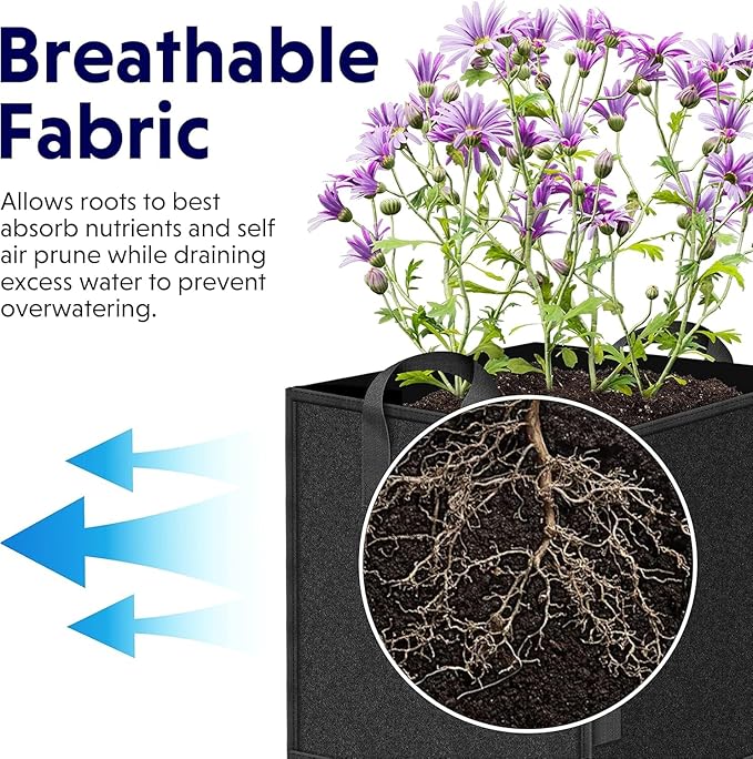 iPower 5-Pack 7 Gallon Square Grow Bags, Vegetable/Flower/Plant Fabric Pots with Handles, Heavy Duty Thickened Nonwoven Planting Bag, Black