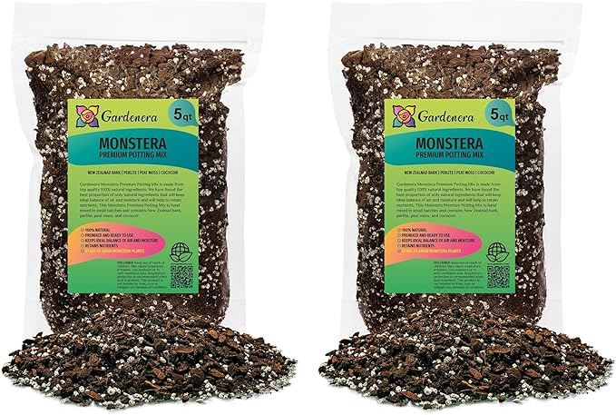 GARDENERA Premium Monstera Soil Blend - 10 Quart - Quick Drain Soil for Monstera Deliciosa and Other Large House Plants (2 Bags of 5 Quart)