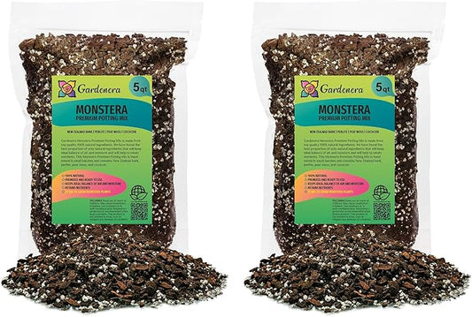 GARDENERA Premium Monstera Soil Blend - 10 Quart - Quick Drain Soil for Monstera Deliciosa and Other Large House Plants (2 Bags of 5 Quart)