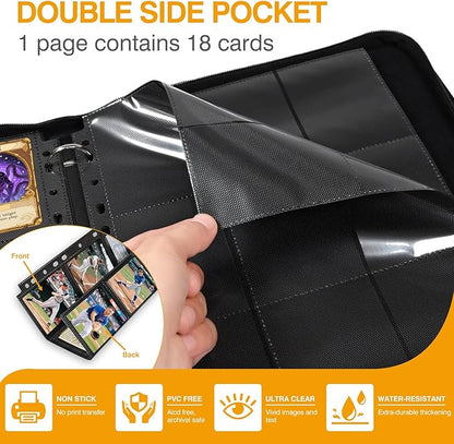 60 Pack 1080 Pockets Black Trading Card Sleeves Binder Sheets, Double Sided Thicken Game Card Sleeves for 3 Ring Binder, 9 Pocket Side Loading Page Protector for MTG, Yugioh, Game, Baseball Cards