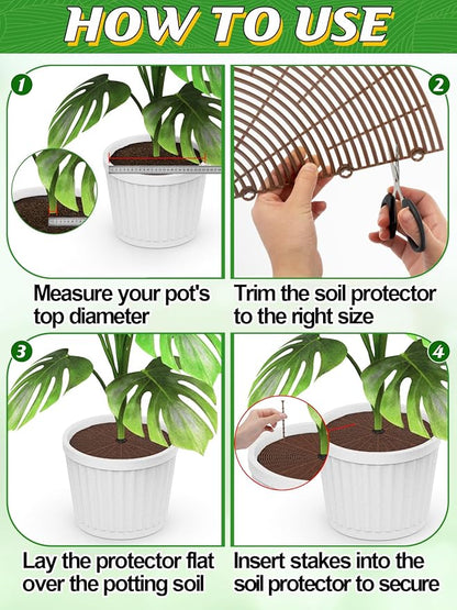 ANPHSIN 3 Plant Pot Grid Cover Protectors from Animals - 20.8" Dia Cuttable Flower Pot Soil Cover with 36 Stakes, Keep Cats Out of Potted Plants, Indoor Cat Digging Stopper, Baby Safety