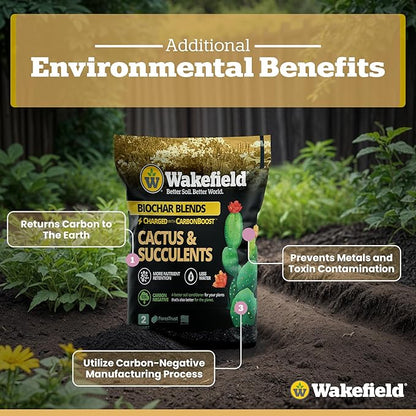 Wakefield Biochar Blend Potting Mix for Cactus & Succulent – Premium Potting Soil Blend with CarbonBoost Technology for Superior Drainage, Moisture Retention & Root Growth – 2 QT Organic Soil Mix