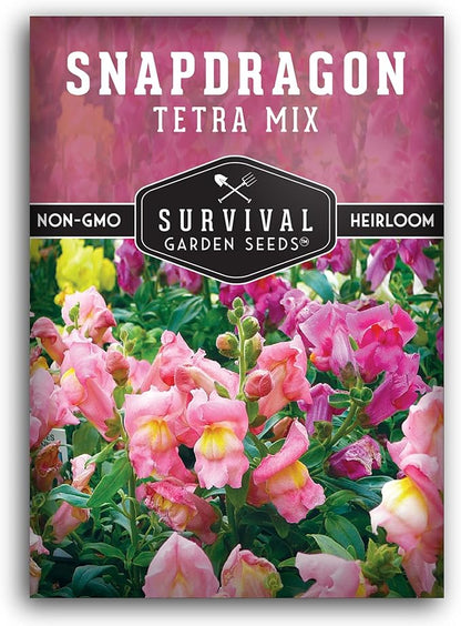 Survival Garden Seeds - Snapdragon Tetra Mix Seed for Planting - Packet with Instructions to Plant and Grow Beautiful Colorful Flowers in Your Home Vegetable Garden - Non-GMO Heirloom Variety