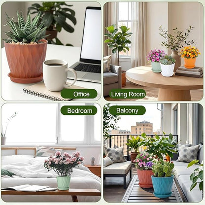 24 Pack 4 Inch Plant Pots Bulk Small Pots for Succulents Waffle Texture Plastic Planter with Drainage Holes and Saucers for Indoor Outdoor Plants Flowers, Seedlings (Multiple Colors)