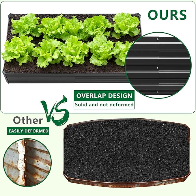 2 Pack 6x3x1FT Galvanized Raised Garden Beds Kit Outdoor Metal Gardening Planter Box for Vegetable Elevated Flower Herbs,Black