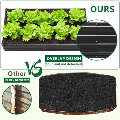 3 Pack 6x3x1FT Galvanized Raised Garden Bed Kit, Outdoor Metal Planter Box for Vegetables, Bottomless Rectangular Gardening Bed with Support Rods, Tool-Free Assembly, Black