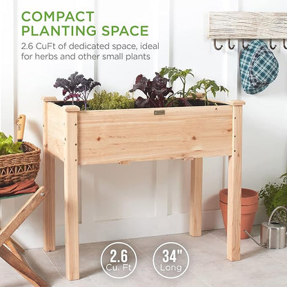 Best Choice Products 34x18x30in Raised Garden Bed, Elevated Wood Planter Box Stand for Kids, Backyard, Patio, Balcony w/Bed Liner, 150lb Capacity - Natural