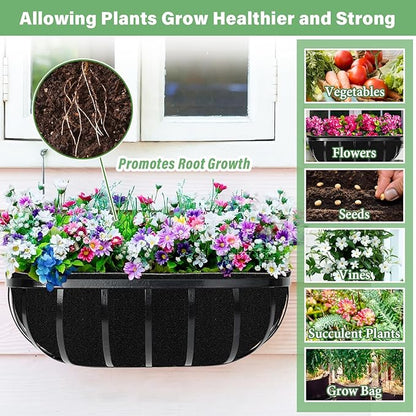 Riare 4 Pack 24 Inch Black Felt Window Box Liners- Fabric Trough Planter Basket Liners Replacement, Non-Woven Hanging Plant Liner for Wall Hanging Basket, Garden Fence Railing (Avoid Bird Nesting)
