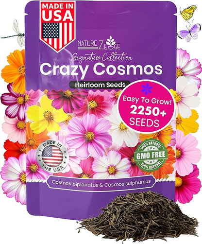 NatureZ Edge, Crazy Cosmos Seeds for 2026, 2250 Cosmos Seed, 15g, Made in USA, Annual Cut Flowers, Wildflower Seeds Bulk for Planting Flowers, Wild Flowers Seed Throw and Grow, semillas de Flores