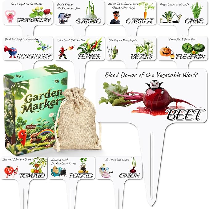 Whimsical Vegetable Character Garden Markers-13Pcs Garden Labels,Toddler Kids Gardening Set Accessories,Durable Waterproof Signs for Outdoor，Housewarming Gift for Plant Lovers