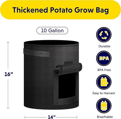 iPower 5 Pack 10 Gallon Potato Grow Bags with Flap, Garden Planting Nonwoven Fabric Pots with Reinforced Handle, Heavy Duty and Aeration Planter Pot for Tomato, Fruits, Vegetables and Flowers
