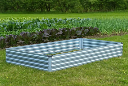 2 Pack 8x4x1FT Galvanized Raised Garden Bed Kit, Outdoor Metal Planter Box for Vegetables, Bottomless Rectangular Gardening Bed with Support Rods, Tool-Free Assembly, Gray