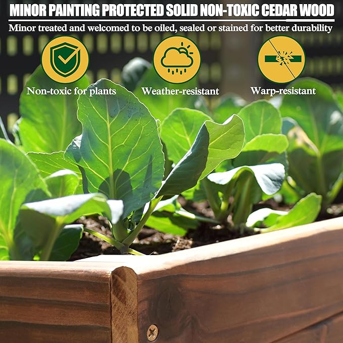 MUPATER 6x3x2FT Cedar Raised Garden Bed for Outdoor, Raised Garden Bed wit 6 Legs, 837lbs Large Elevated Garden Planter Box with Liner for Herbs,Vegetables, Rustic