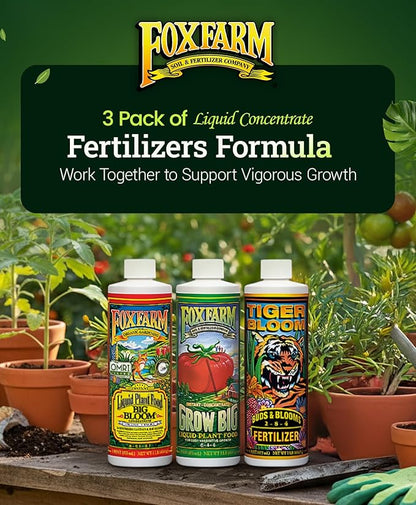 FoxFarm Fertilizer Soil Trio Liquid Nutrient: Tiger Bloom, Grow Big, Big Bloom Bottles - (Pack of 3-1 Pint)