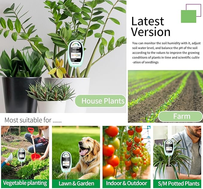 HSLGOVE Soil Test Kit, 2-in-1 Soil Moisture Meter/Soil PH Meter, Dual Screen Soil Tester, Soil Moisture Meter for Plants Watering/Gardening for Lawn,Farm Indoor&Outdoor Use-Bluegreen
