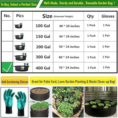 400 Gallon Big Raised Garden Bed Bag (70x24 inch) Large Plant Grow Bag for Tomato,Potato Planter,Herbs Veggies Planter,Flower Bed,Plant Container,Yard Waste,Lawn Debris,Leaf Bag with Gardening Gloves