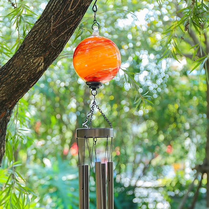 Taman Solar Wind Chime - 35" Glass Solar Lights Wind Chimes Valentine's Day Gift for Outside Deep Tone Decorative Memorial Gift for Home, Outdoor, Yard, Patio, Balcony, Garden Decor