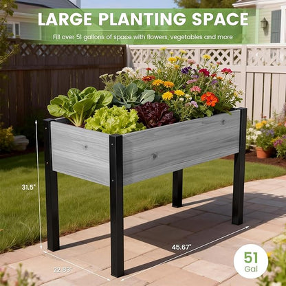 DoCred Raised Garden Bed, 45.7" x 22.8" x 31.5" Large Elevated Wooden Horticulture Planter Box with Metal Legs Standing Growing Bed Planter for Gardening, Balcony, Backyard, Patio