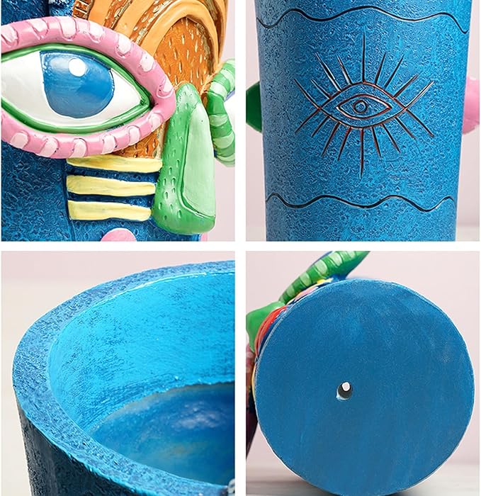 Picasso Blue Face Planter Pots Abstract Art Colorful Funky Plant Pots with Facial Expressions Unique Head Planter for Indoor Plants Home Decor (Small)