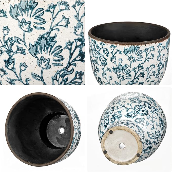 7.6/5.5 Inch Vintage Flower Pot, Blue and White Plant Pot Large Ceramic Planters for Indoor Plants Pots with Drainage Shabby Chic Planter Pots for Succulents Cactus Herb Snake Plants Outdoor Garden