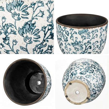 7.6/5.5 Inch Vintage Flower Pot, Blue and White Plant Pot Large Ceramic Planters for Indoor Plants Pots with Drainage Shabby Chic Planter Pots for Succulents Cactus Herb Snake Plants Outdoor Garden