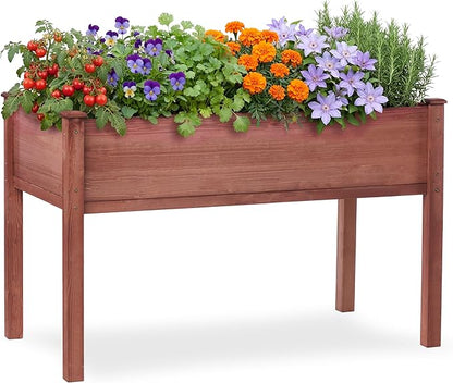 Raised Garden Bed with Legs, 48x24x30'', Outdoor Wood Elevated Planter Box, Thick Legs, w/Liner
