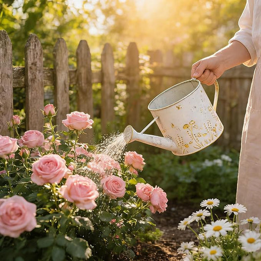 Vintage Metal Watering Can Planter with Embossed Floral - Distressed White Decorative Watering Pot for Indoor/Outdoor Flowers, Succulents & Herbs, Rustic Home Decor Accent
