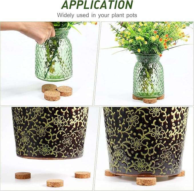 30 Pieces Invisible Plant Pot Feet Risers with Non Slip Surface Indoor Outdoor Solid Corkwood Planter Pot Lifters for Plants Flowers